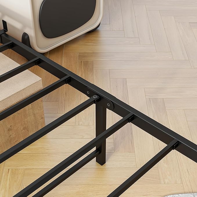 BOFENG Twin Bed Frame with Wood Headboard and USB Charging Station,Heavy Duty Metal Platform Single LED Bed Frame Twin Size with Storage No Box Spring Needed,Strong Steel Slats,Noise Free,Rustic Grey