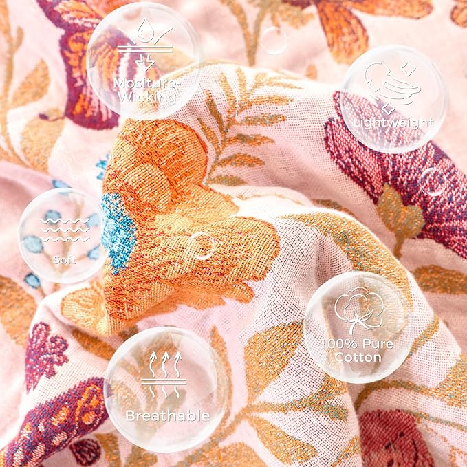 LUTBM Boho Throw Blanket for Couch Sofa Chair Cotton Spring Blankets for Bedroom Living Room All Season Soft Lightweight Reversible Floral Butterfly Embroidery Decorative Throws 50"x60" Home Decor