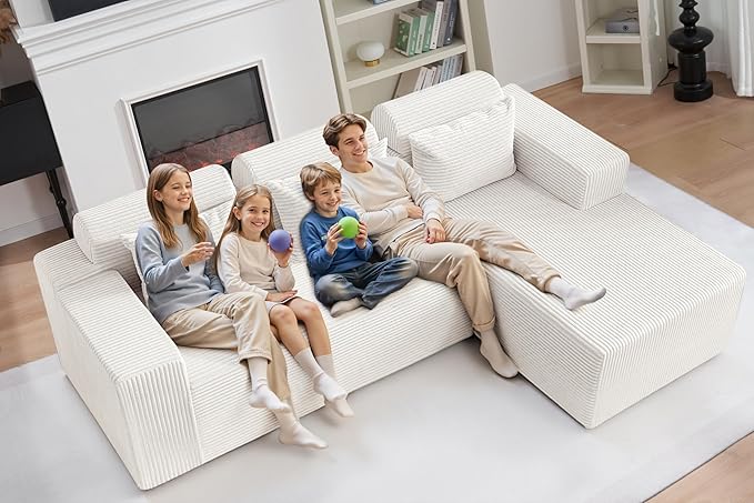 HABUTWAY Sectional Couches for Living Room,No Assembly L Shaped Couch 105" Modular Sectional Sofa Couch with Deep Seat,Cloud Couches Furniture Sets for Apartment,Corduroy (Beige, Right Facing)