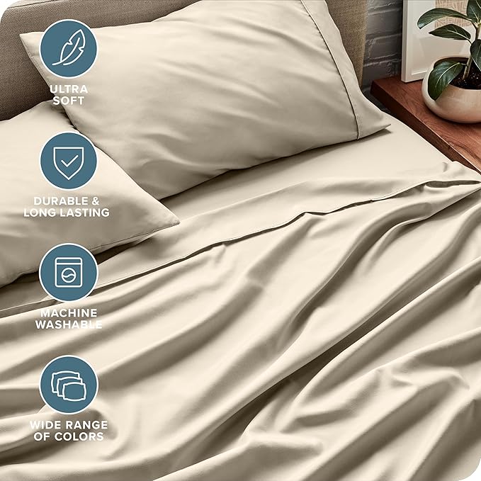 Bare Home Full XL Sheet Set - 1800 Ultra-Soft Microfiber Full Extra Long Bed Sheets - Double Brushed - Deep Pockets - Easy Fit - 4 Piece Set - Bedding Sheets & Pillowcases (Full XL, Sand)
