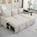 Harper & Bright Designs 83.5" L-Shaped Sofa Couch Convertible Sofa Bed Sectional Sofa with Ample Storage Space, Two Cup Holders and Two USB Ports for Living Room, Beige