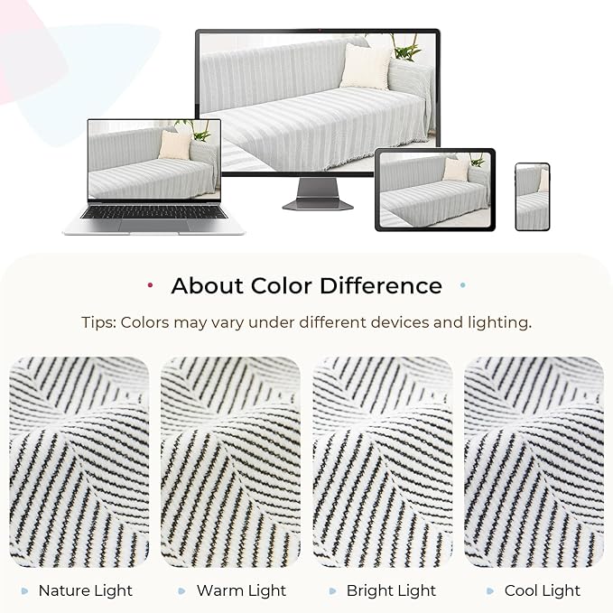 Sectional Couch Covers 2 Pieces, Chenille L Shaped Couch Cover Blanket for Sectional Sofa with Herringbone Pattern Washable Sofa Slipcovers (X-Large: 71" x 110" + 71" x 118", Off White)