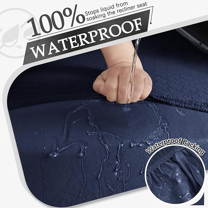 Waterproof Reclining Sectional Couch Covers Washable L Shaped Couch Cover for Sectionals Recliner Sofa Covers Stretch Corner Recliner Slipcovers for Dogs (5 Seater Cover, Navy Blue)