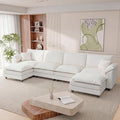 Modular Sectional Sofa with Double Layer Cushion, U Shaped Cloud Couch with 2 Movable Ottoman & Deep Seat, Oversized Chenille Sofa Couches for Living Room and Apartment (White, U Shaped Sofa)