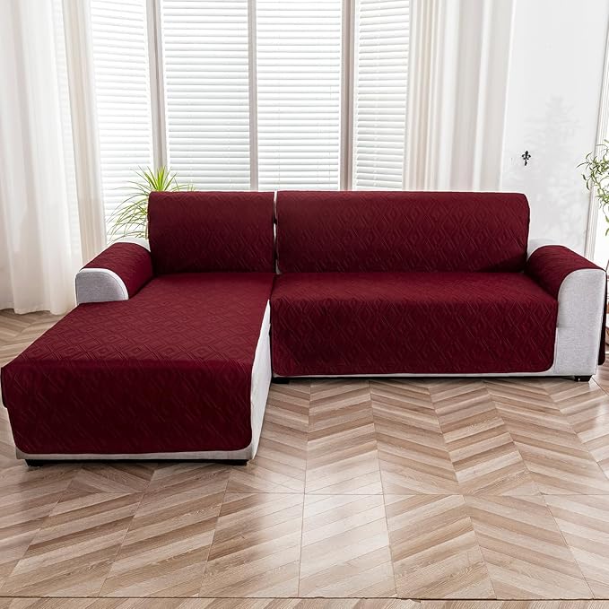 Genina Sectional Couch Covers for Dogs L Shaped Sofa Covers Chaise Lounge Cover Reversible Sofa Cover Sectional Furniture Protector for Pets, Kids (Wine Red, X-Large)
