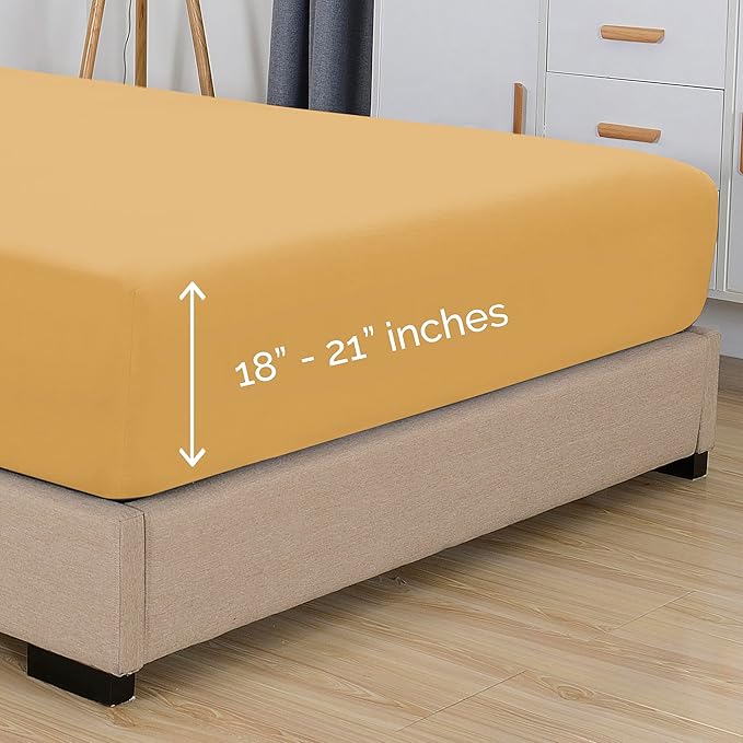 Elegant Comfort 1500 Premium Hotel Quality 18-21 Inches Deep - Extra Deep Pocket Single Fitted Sheet for High Mattress, Luxury and Softest, Smart Pocket - Wrinkle Free, Full, Gold