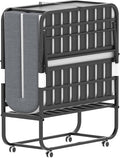 AQY Folding Rollaway Bed with 5" Memory Foam Mattress, 3.15" Lift Adjustable Headboard, 75"x38", Heavy Duty Metal Frame on Wheels, Portable for Adults/Guests, Assembly Required