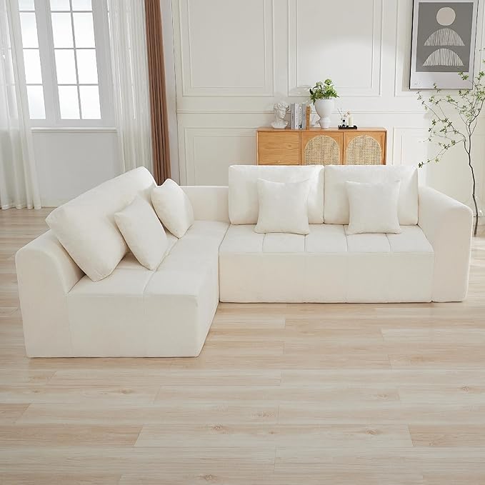 110''Modular Sectional Couches for Living Room, Cloud Boneless Compressed Sofa Left Facing Chaise, Oversized L Shaped 4 Seater Memory Foam Sofa, No Assembly, Chenille Beige