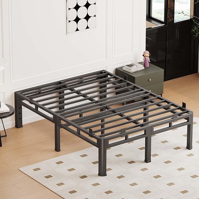 Queen Bed Frame Heavy Duty, 14 Inch Metal Double Layer Steel 4000 lbs Capacity, Platform with Large Under Bed Storage Space, No Box Spring Needed, Noise-Free, Easy Assembly
