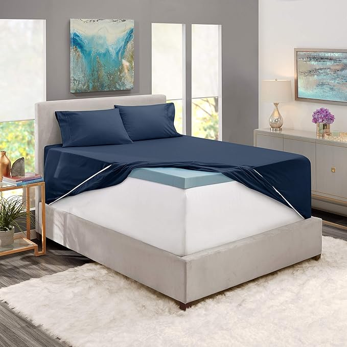 Hearth & Harbor Extra Deep Pocket Sheets - Fits Mattress 18-24 Inches Deep - Extra Deep Pocket Twin Sheets Sets - 4 Piece Twin Size - Navy Blue