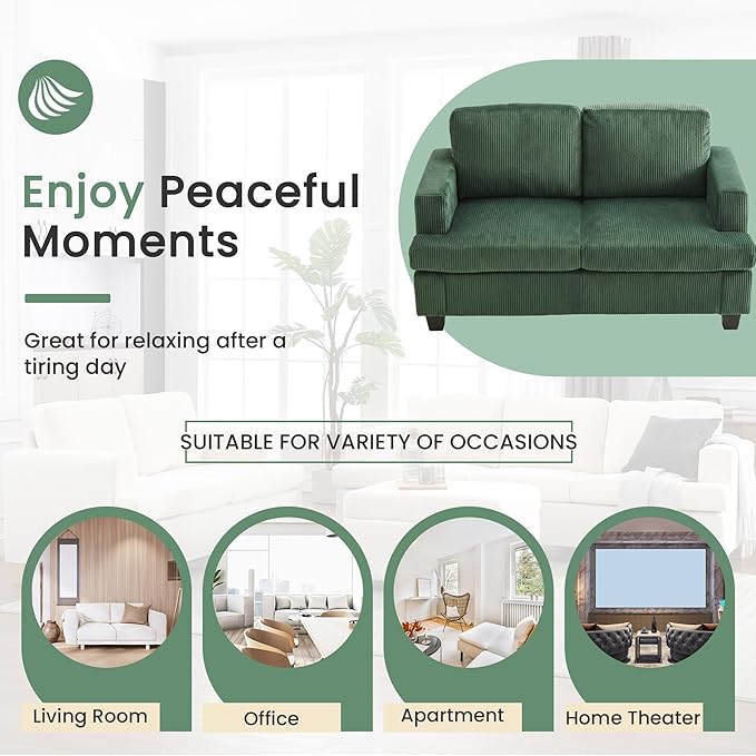 YOUDENOVA Sofa, 63” Comfy Loveseat Sofa with Deep Seats, Couch for Living Room, Modern Sleeper Couch, Green Corduroy