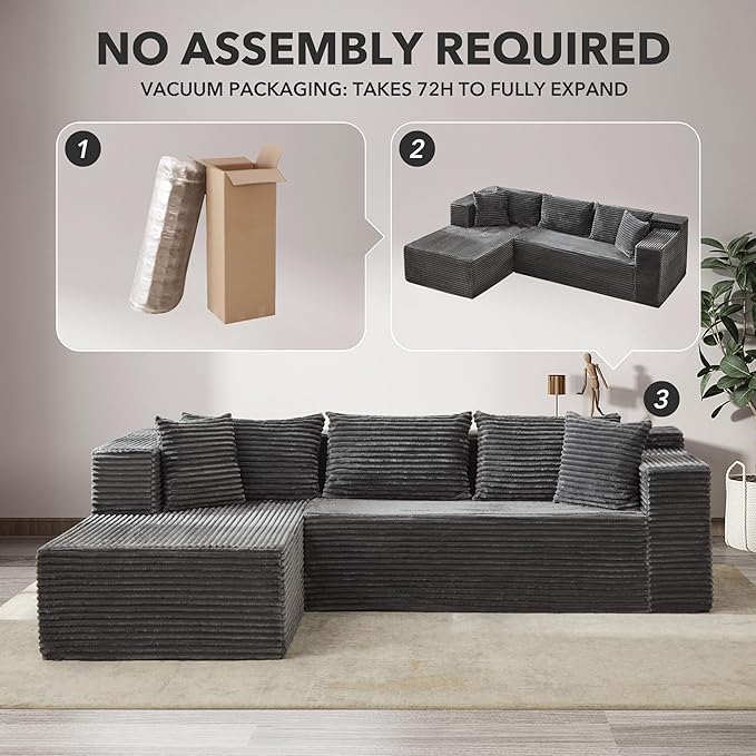 Garvee Modular Sectional Sofa Cloud Sectional Couch, 106" Comfy L Shaped Couches for Living Room,Oversized Sofa Sleeper with Deep Seat, No Assembly Required
