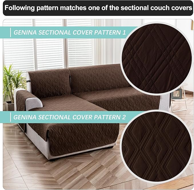 Genina Sectional Couch Covers for Dogs L Shaped Sofa Covers Chaise Lounge Cover Reversible Couch Covers for Sectional Sofa L Shape Furniture Protectors Cover for Pets, Kids (Chocolate, Large)