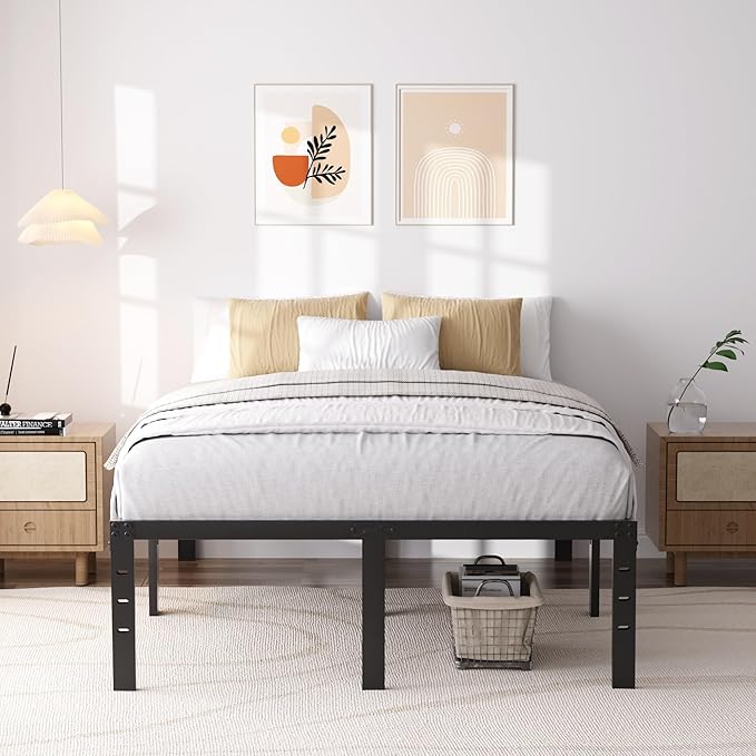 SHLAND Full Size Bed Frame, 18 Inch Heavy Duty Metal Platform Bed Frame, No Box Spring Needed, Mattress Foundation, Storage Space, No Noise, Easy Assembly