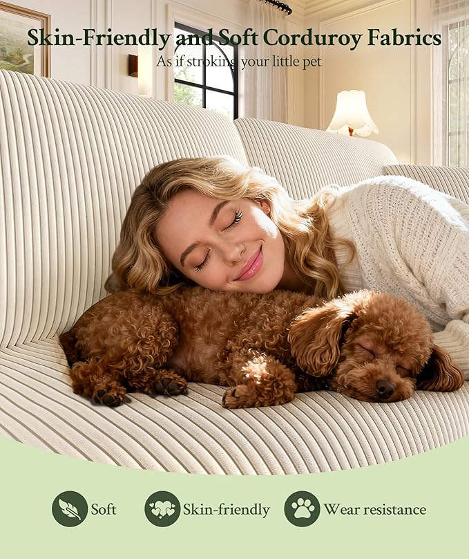 70.2" Couches for Living Room, Comfy Beige Couch 7.1" Extra Thick Cushion, Sofas for Living Room Tool-Free Setup, Loveseat Sofa 705lbs Support, Corduroy Couch for Bedroom, Apartment, Office