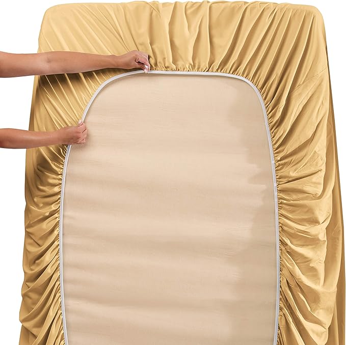 Hearth & Harbor Extra Deep Pocket King Size Sets - Fits Mattress 18-24 Inches Deep - Extra Deep Pocket Sheets - 6 Piece King Size - Camel