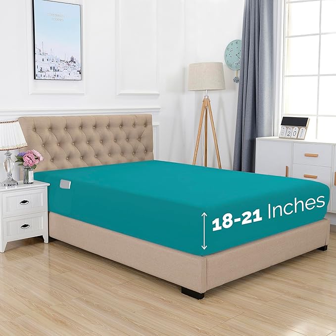 Elegant Comfort 1500 Premium Hotel Quality 18-21 Inches Deep - Extra Deep Pocket Single Fitted Sheet for High Mattress, Luxury and Softest, Smart Pocket - Wrinkle Free, Full, Turquoise