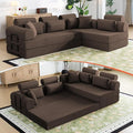 Boneless Sectional for Small Spaces, 106” L Shaped Couch from Two 70.87” Modules, Reconfigures to 141.7” Straight Sofa, Corduroy Compressed Couch in a Box with Headrest Back Pillows, Brown