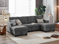CHIC HOUSE Modular Sectional Sofa with Storage Ottomans, Corduroy Cloud Couch for Small Spaces & Apartments, Reconfigurable L/U Shaped Convertible Corner Sofa (6 Seater Sectional, Dark Grey)
