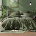 Monbix California King Comforter Set - 7 Pieces Cationic Dyeing Olive Green Bed in a Bag Cal King Bedding Sets with Comforter, Sheets, Pillowcases & Shams, Reversible Bedding Comforters Sets