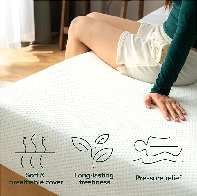 ZINUS 6 Inch Short Queen Green Tea Memory Foam Mattress [New Version], Fiberglass free, Medium Firm Feel, Zoned Pressure Relief, Certified Safe Foams & Fabric, Mattress in A Box