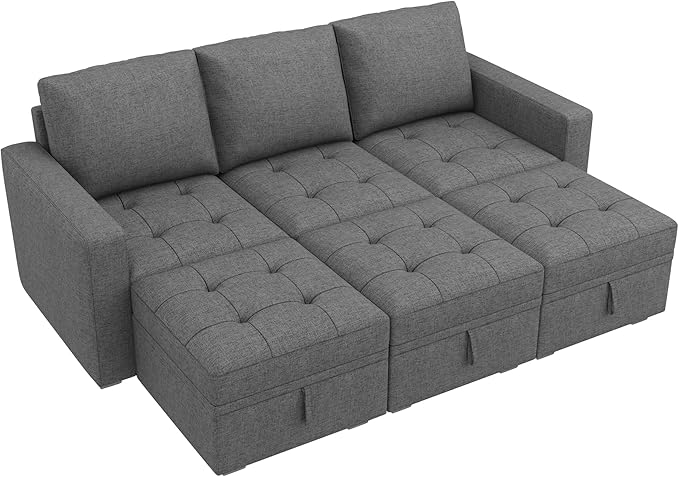 HONBAY Modular Sectional Couch Sleeper Sofa Bed with Storage Seats Oversized Sectional Couches for Living Room,Grey