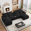 135" U Shaped Cloud Couch Sectional Modular Sectional Couches for Living Room Oversized Comfy Chenille Sofa Cloud Couch Set with Storage Central Console, USB Ports, Chaise Lounge, Ottoman, Black