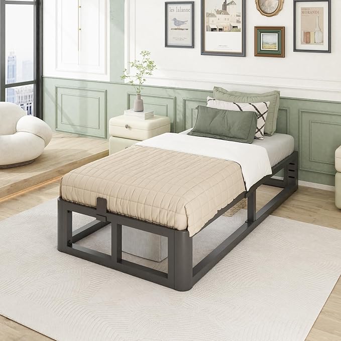 Firpeesy Metal Heavy Duty 12 inch Twin XL Bed Frame with Rounded Corner and Headboard Hole Mattress Retainers 3500 LBS No Box Spring Needed Platform Noise Free Easy Assembly