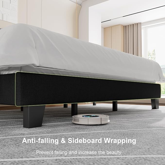 Feonase King Size Platform Bed Frame, Upholstered Bed with Button Tufted Headboard, Heavy Duty Wooden Slats & Thickened Feet, No Box Spring Needed, Noise-Free, Easy Assembly, Black