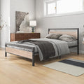 BOFENG Full Size Bed Frame with Wood headboard,Rustic Metal Platform Bed Frames Full,Industrial Bed Frame with Storage No Box Spring Needed,Mattress Platform with Steel Slat Support,Oak Color