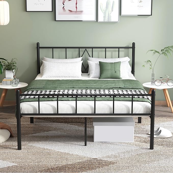 Decorwise 14 Inch Full Size Bed Frames with Headboard/Footboard, Under Bed Storage, Strong Metal Slats Support, No Box Spring Needed, Noise Free, Easy Assembly, Black