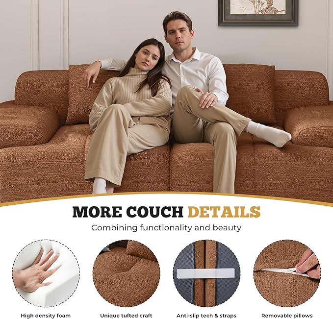 85" Cloud Loveseat Sofa in a Box, Modern Small Couch No Assembly Required, Comfy Deep Seat Boneless Couches for Living Room, Bedroom, Apartment, Orange 1 PCS