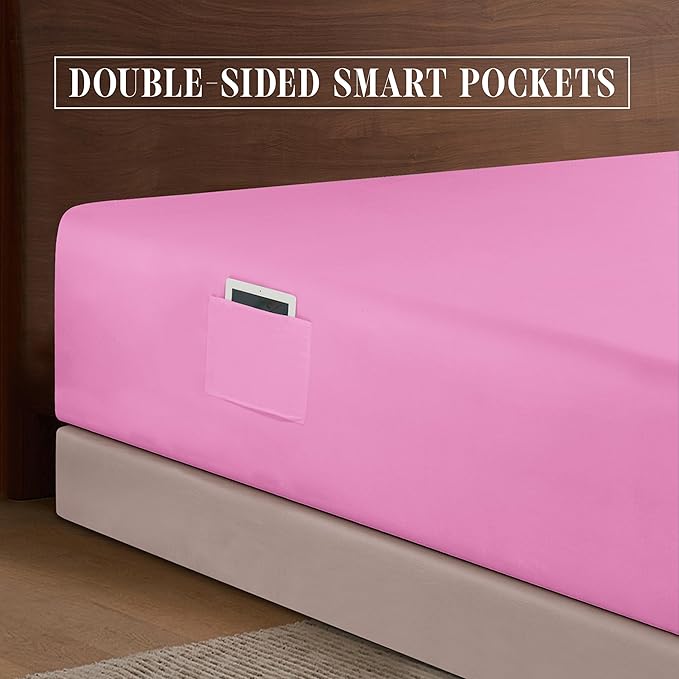 Elegant Comfort 1500 Premium Hotel Quality 18-24 Inches Deep - Extra Deep Pocket Single Fitted Sheet for High Mattress, Luxury and Softest, Smart Pocket - Wrinkle Free, King, Light Pink