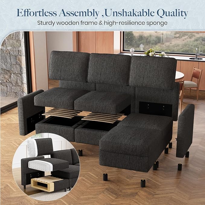 Belffin 110.2" 12 Seats Modular Sectional Sofa Sleeper Sofa Big Washable Sectional Couches for Living Room Comfy Couches with Storage Seat Couch Sofas with Chaise,Dark Grey