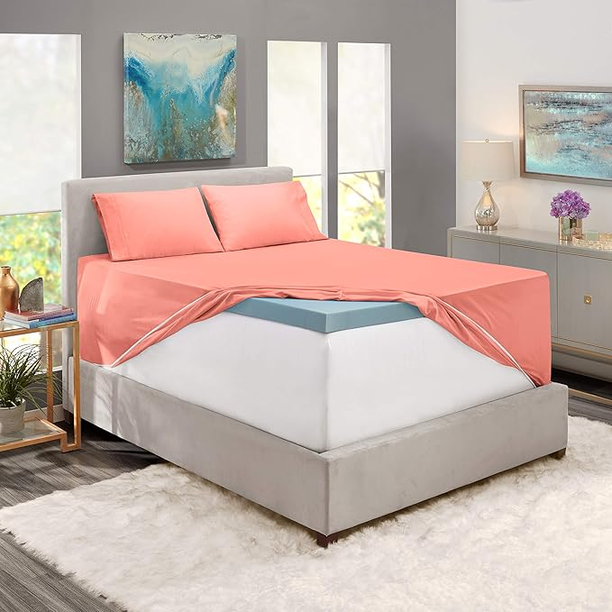 Hearth & Harbor Extra Deep Pocket King Size Sets - Fits Mattress 18-24 Inches Deep - Extra Deep Pocket Sheets - 6 Piece King Size - Misty Rose