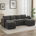 105" Cloud Modular 4 Seater Sofa with 2 Storage Ottoman, Modern Upholstered Sofa Storage Sofa Couch Deep Seat, U Shape Sectional Sofa Chenille Comfy Couch with Armrests for Living Room, Dark Grey | Modular Sofa, 2 Storage Ottoman, Upholstered Sofa, Sec...