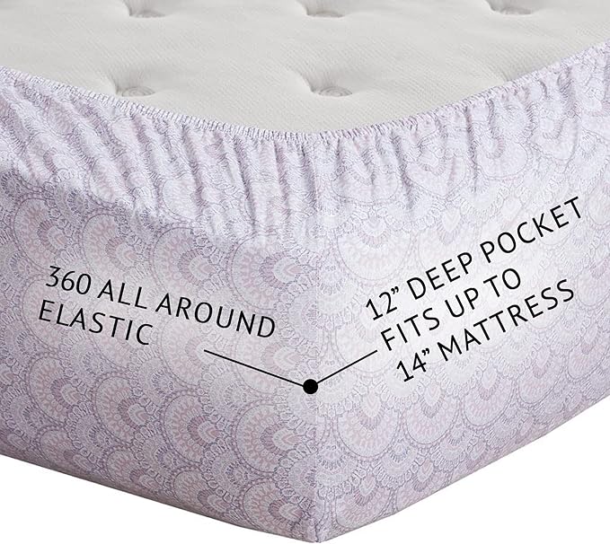 Comfort Spaces 100% Cotton Sheet Set Breathable, Lightweight, Soft with 12" Elastic Pocket Fits up to 14" Mattress, All Season Cozy Bedding, Matching Pillow Case, Twin Tabitha Purple 3 Piece