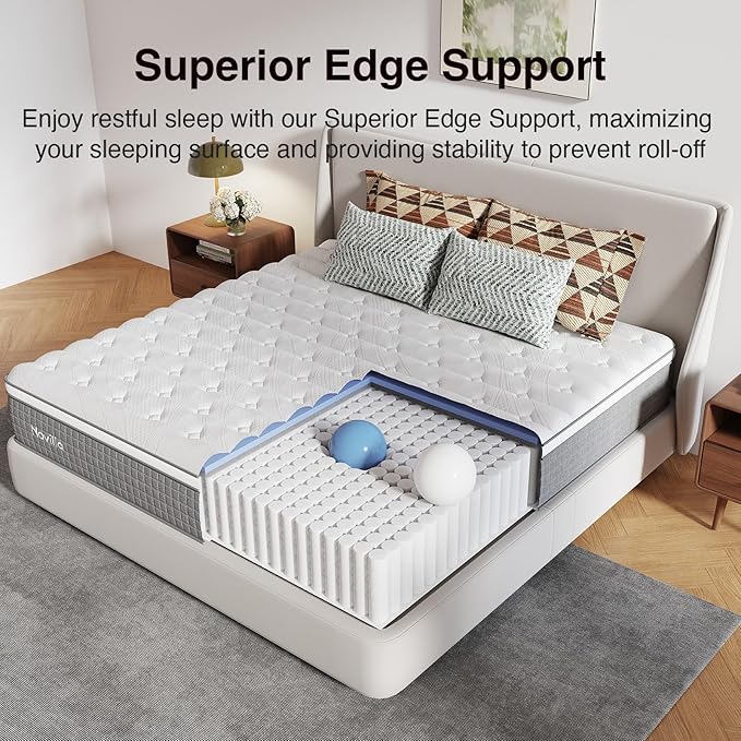 Novilla 12 Inch King Mattress,Hybrid Mattress King Size with Silky Cool Fabric, Gel Memory Foam & Pocketed Coils for Motion Isolation & Refreshing Cool Nights CertiPUR-US Certified Mattresses in a Box