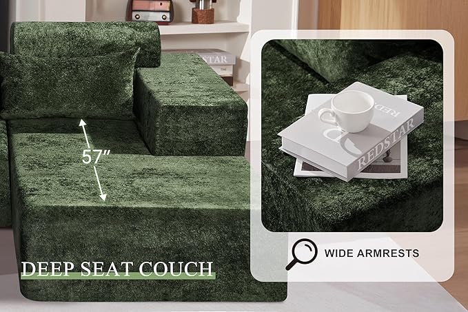 HABUTWAY 105" L-Shape Modular Sectional Sofa Couch for Living Room,No Assembly Required,Modular Comfy Sofa with Deep Seat for Living Room Bedroom,Luxury Distressed Velvet(Right,Green)
