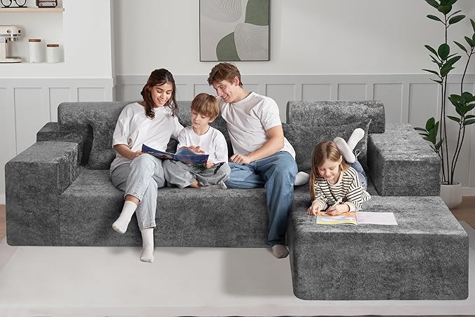 HABUTWAY 105" L-Shape Modular Sectional Sofa Couch for Living Room,No Assembly Required,Modular Comfy Sofa with Deep Seat for Living Room Bedroom,Luxury Distressed Velvet(Right,Grey)