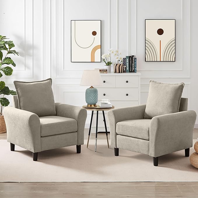 Accent Chair for Living Room, 35" Reading Chairs for Bedroom Arm Chair Modern Single Sofa Comfy Chair for Apartment, Waiting Room and Office (Beige, Chair)