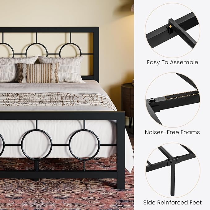 SHA CERLIN Twin Metal Bed Frame with Vintage Circular Design Headboard and Footboard,No Box Spring Required,Easy Assembly,Noise-Free,Black