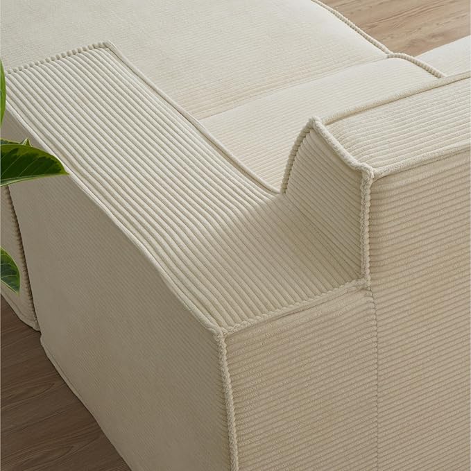 Cozy Castle 71" Loveseat Sofa, L Shaped Comfy Corduroy Boneless Couch with Deep Seat and Ottoman Chaise Cloud Sofa Upholstered Couches for Living Room Bedroom No Assembly Required (Beige)