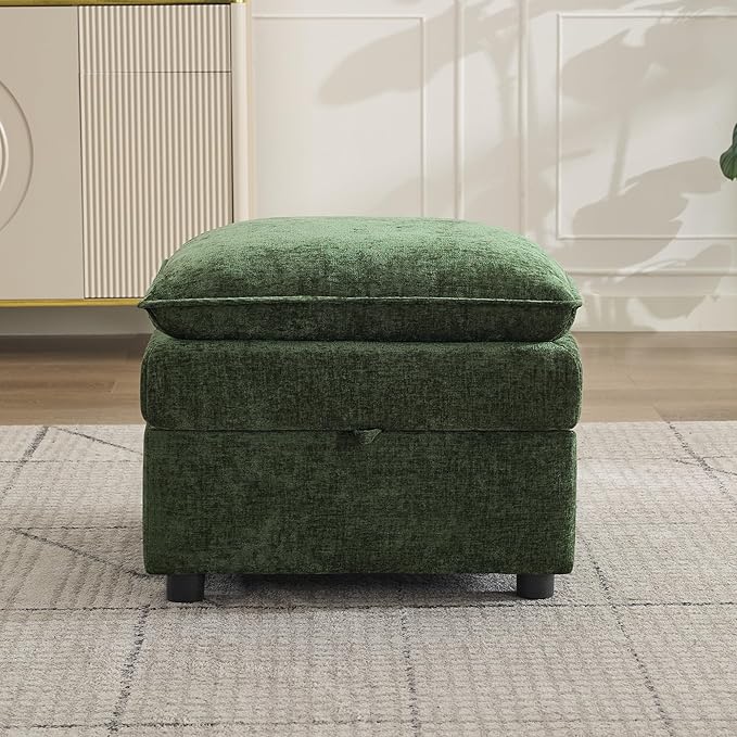 27" Large Square Ottoman with Storage, Modern Upholstered Footrest with Anti-Slip Legs for Couch Coffee Table Living Room, Bedroom, Entryway, Chenille Green