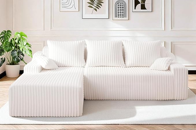 HABUTWAY 94'' Cloud Sectional Couch, Boneless Sofa with Deep Seat, Modular Comfy L-Shape Couch with Chaise for Living Room Bedroom, No Assembly Required(Beige,Left Facing Chaise)