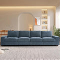 TEKAMON 128" Modular Sofa Couch with Seat Storage, Modern Comfy 4-Seater Long Couch for Living Room, Office, Apart, Chenille Sofa, Wide Armrest, USB Charging, Pockets, Washable Covers (Blue)
