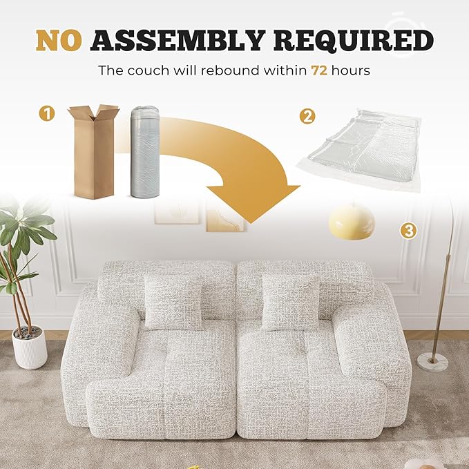 85" Cloud Loveseat Sofa in a Box, Modern Small Couch No Assembly Required, Comfy Deep Seat Boneless Couches for Living Room, Bedroom, Apartment, Beige 1 PCS
