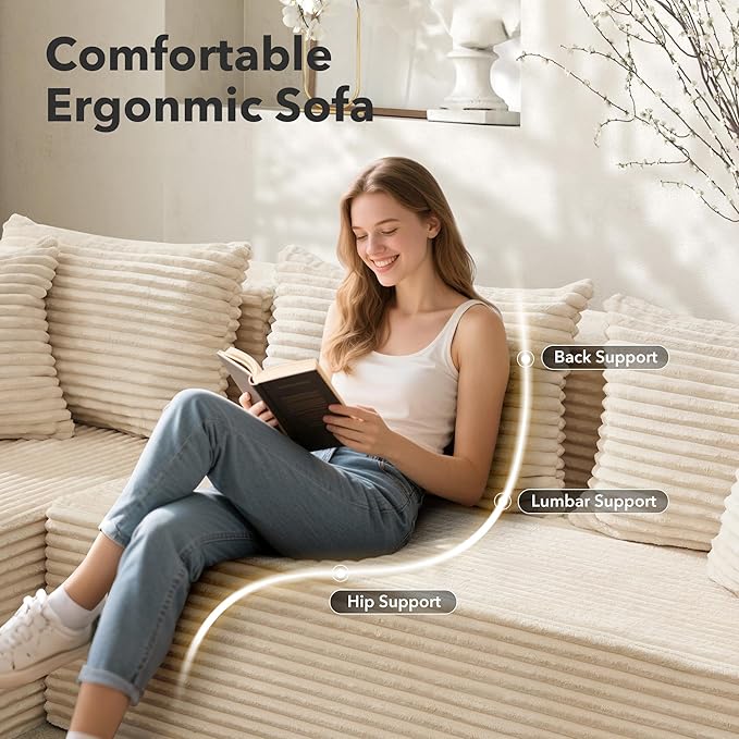 Modular Sectional Sofa Cloud Sectional Couch, 106" Comfy Fluffy L Shaped Couches for Living Room,Oversized Sofa Sleeper with Deep Seat, No Assembly Required