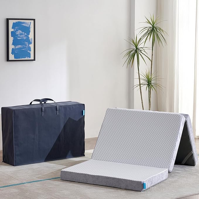 Odorless Foldable Mattress Twin XL 80" x 38" x 4", 4 Inch Folding Foam Mattress with Storage Bag, Fiberglass Free Trifold Memory Foam Mattress for RV, Guest Bed
