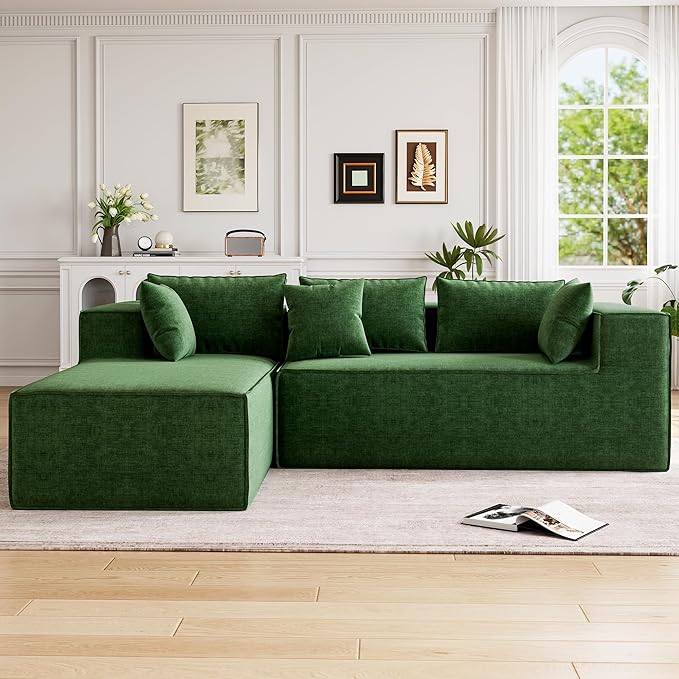 GarveeHome Modular Sectional Couches for Living Room, Cloud Sectional Couch with Deep Seat, 106.7 in Modular L-Shape Sofa with Chaise, Upholstered Couches for Bedroom, Chenille Green